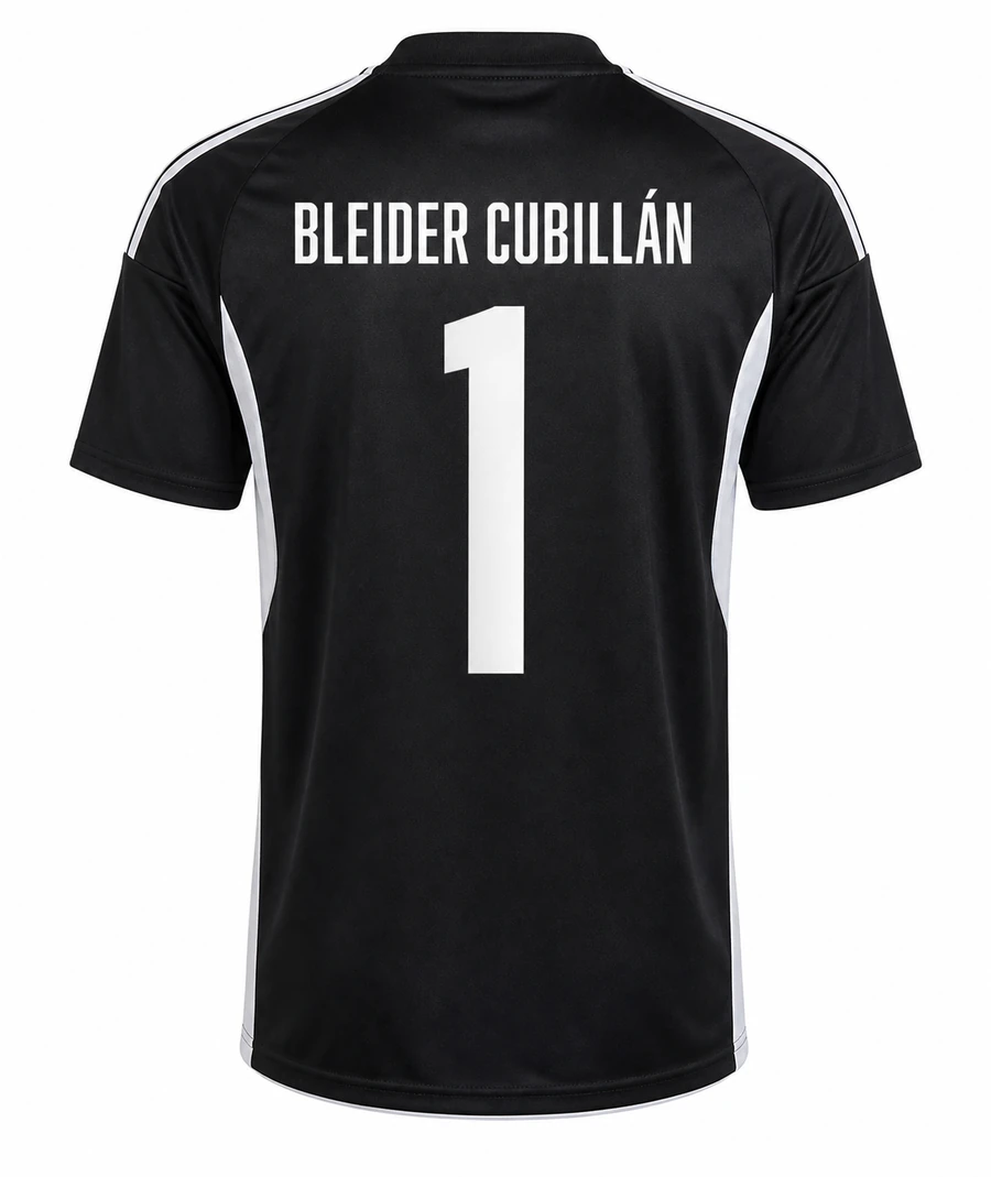 Camiseta negra y blanca de Bleider Cubillán con el dorsal 1